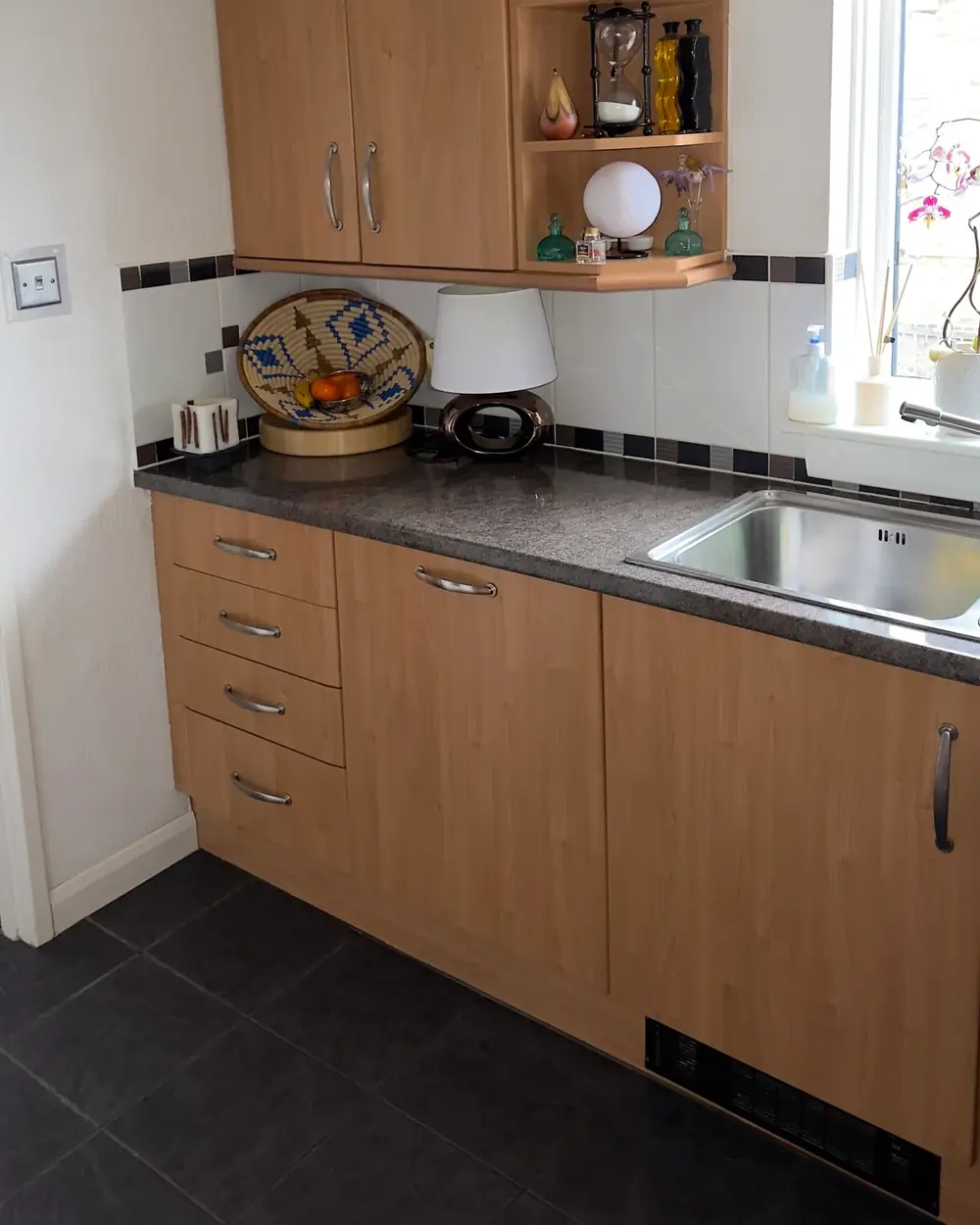 Before: Kitchen respray colour matched to Perfectly Taupe by Dulux